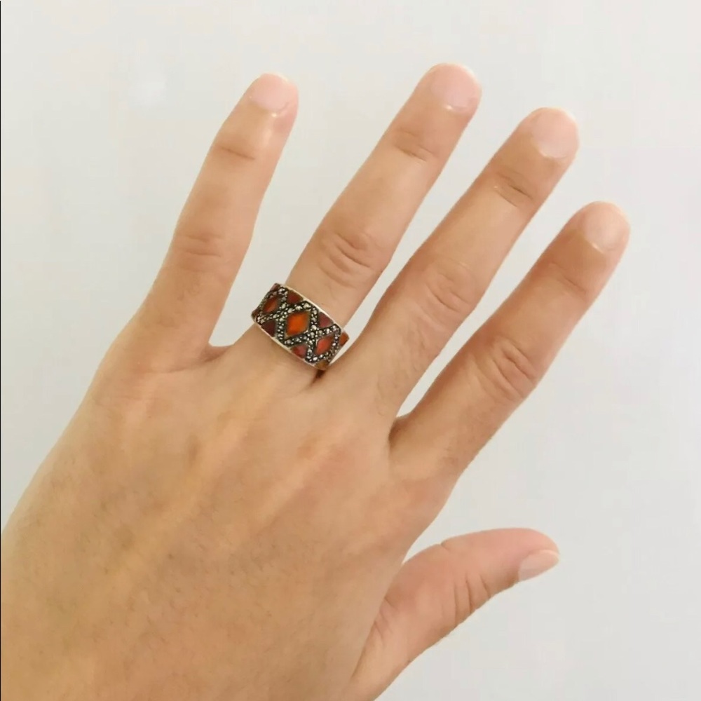 Sterling Silver Orange Jade Ring Unique!